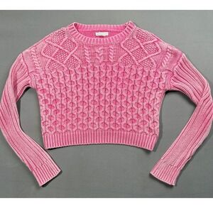 Aeropostale Cropped Sweater Women's Small Pink Cable Knit Long Sleeve
